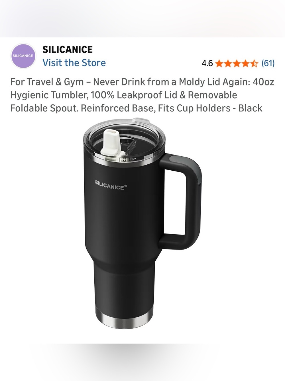 Black 40oz Leakproof Travel Tumbler with Handle